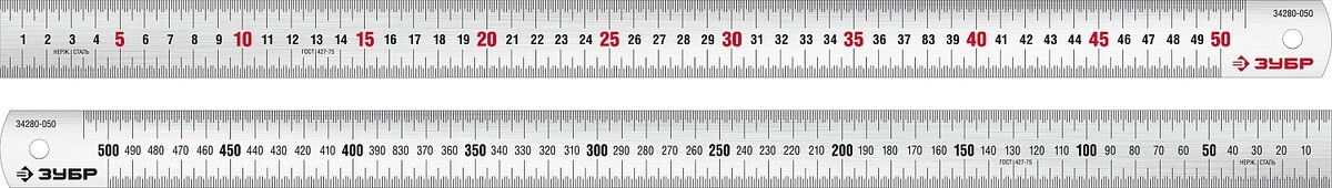 ЗУБР Про-50, длина 0.50 м, усиленная нержавеющая линейка, Профессионал (34280-050) — Фото 1